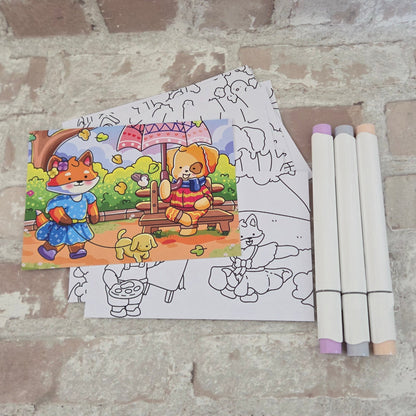 🦊 Fern & Douglas🐶 Postcard Colouring Prints ~ A pocket-sized moment of calm, wherever you are