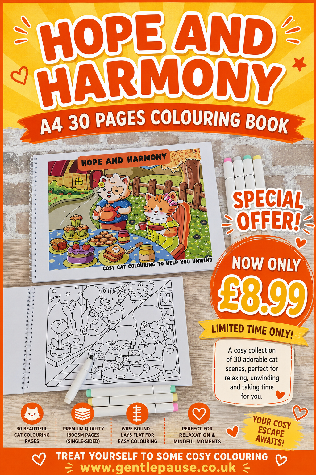 🐱 Special Offer! Hope & Harmony A4 Colouring Book - Only £8.99 | Limited Time Only